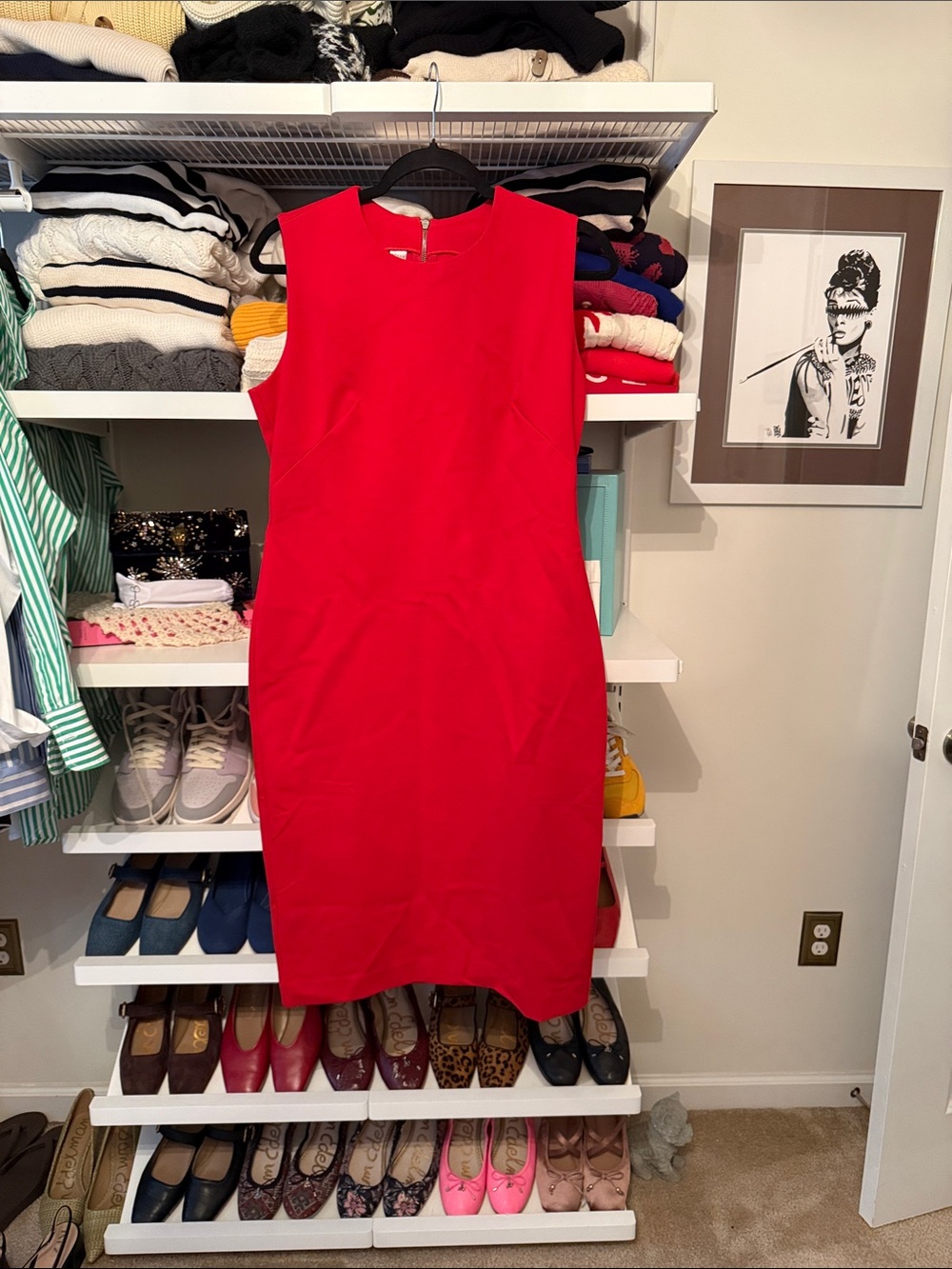 SPANX Vibrant Red Sleeveless Midi Sheath Dress